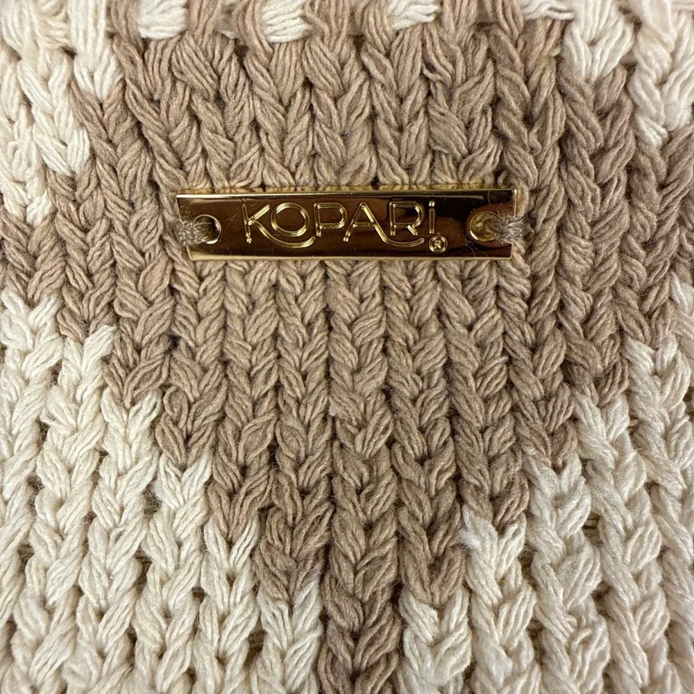 Kopari Tote Bag Women OS Tan Cream Boho Limited Edition Checkered Knit Diamond